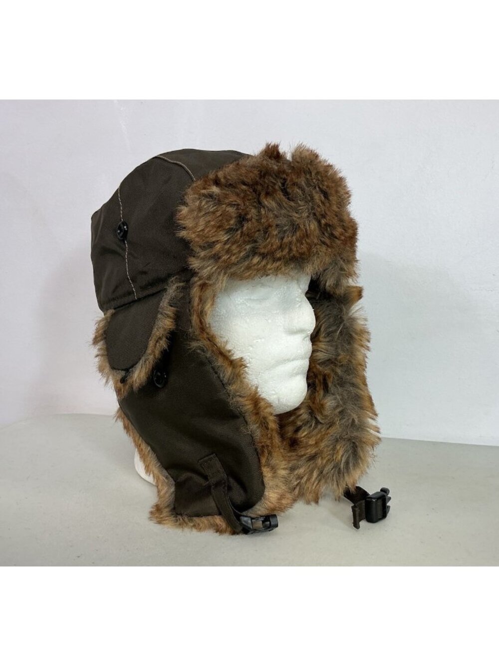 Vintage Brown Trapper Hat Thermal Faux Fur Lined Ear Flaps